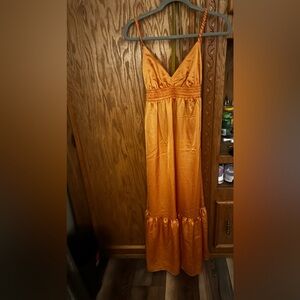 orange midi silk dress